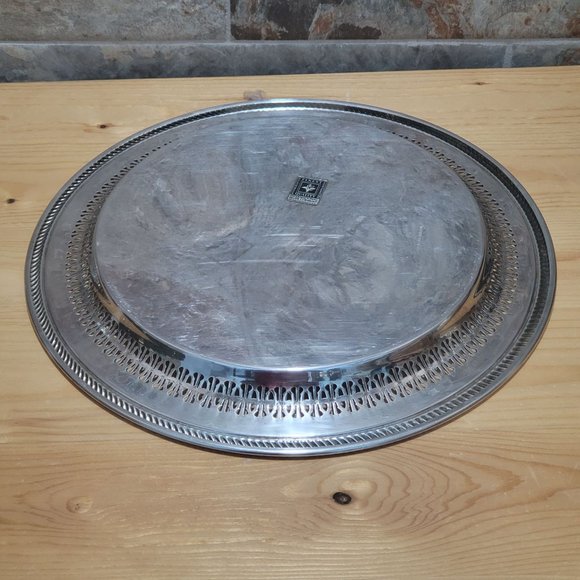 VTG International Silver Round Metal Platter Chased Reticulated Detail - Picture 3 of 13
